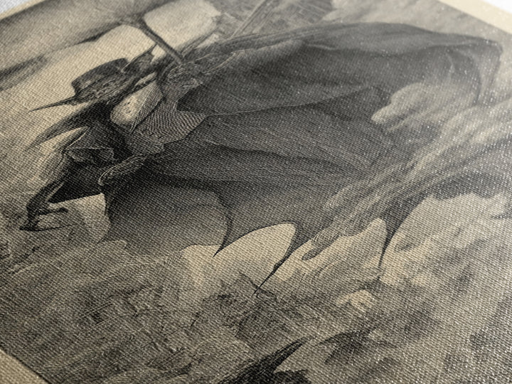 The Bat Umbrella Salesman, Gothic Engraving Art, Tall Narrow Wall Art, Macabre Wall Art, Canvas Print, Halloween Wall Art