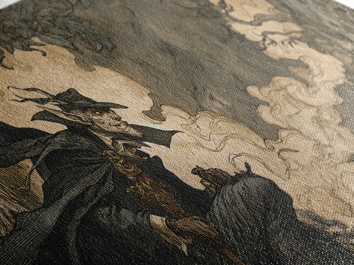 The Bat Umbrella Salesman, Gothic Storybook Art, Wide Panoramic Art, Dark Fantasy Wall Art, Framed Canvas Print, Halloween Wall Art