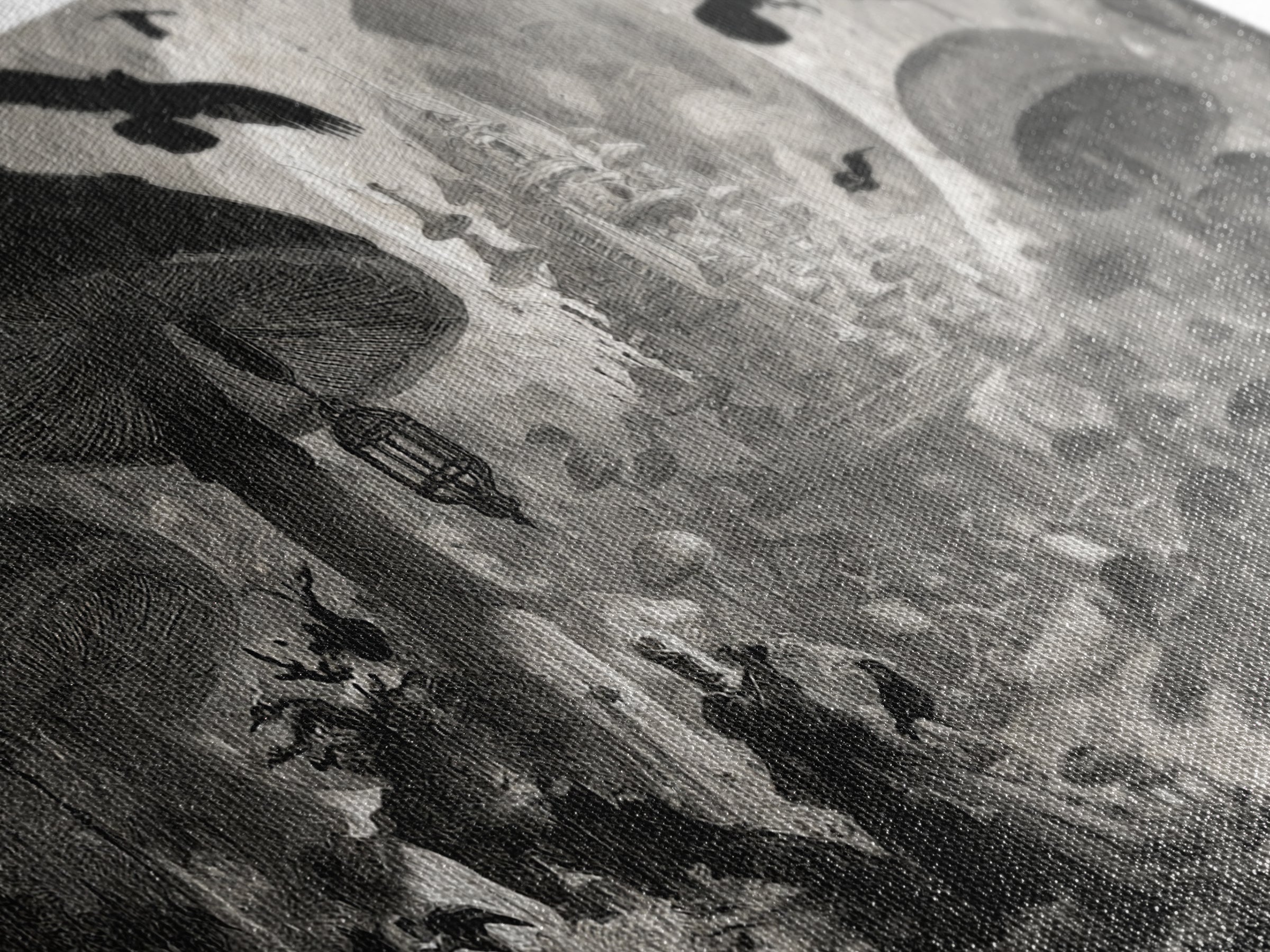 The Moonlit Mushroom Village, Architectural Etching Art, Wide Panoramic Art, Gothic Horror Wall Art, Canvas Print