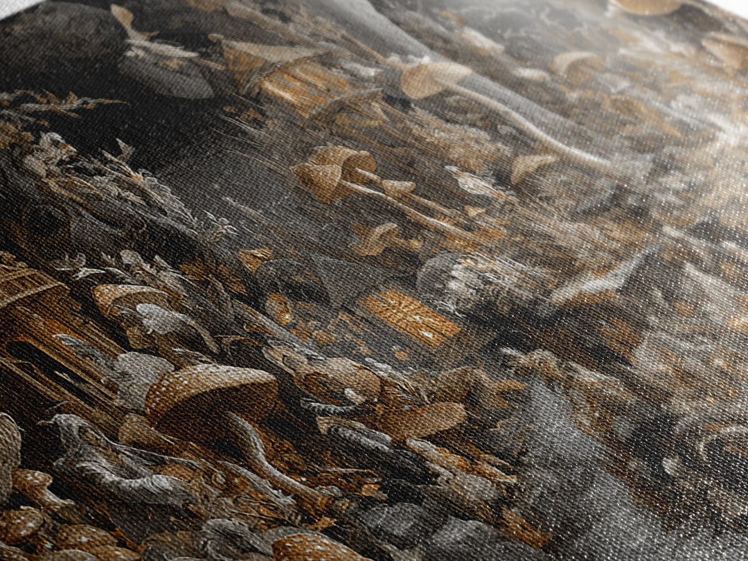 The Moonlit Mushroom Village, Apocalyptic Romantic Art, Wide Panoramic Art, Dark Fantasy Wall Art, Canvas Print, Halloween Wall Art