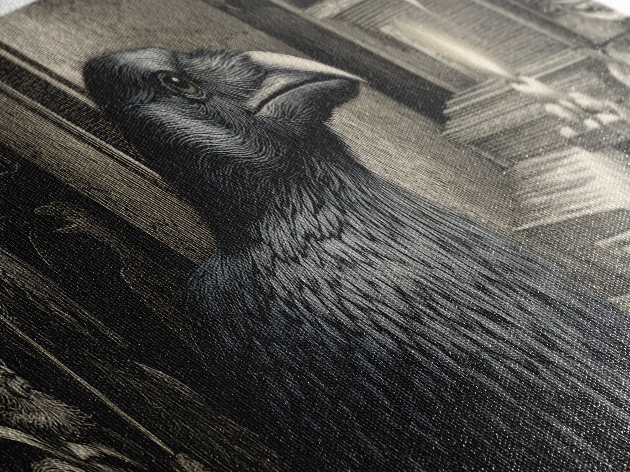 The Raven Post Office, Renaissance Engraving Art, Extra Wide Wall Art, Gothic Horror Wall Art, Framed Canvas Print, Halloween Wall Art