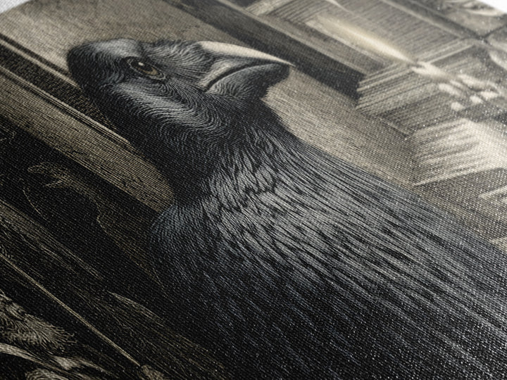 The Raven Post Office, Renaissance Engraving Art, Extra Wide Wall Art, Gothic Horror Wall Art, Framed Canvas Print, Halloween Wall Art