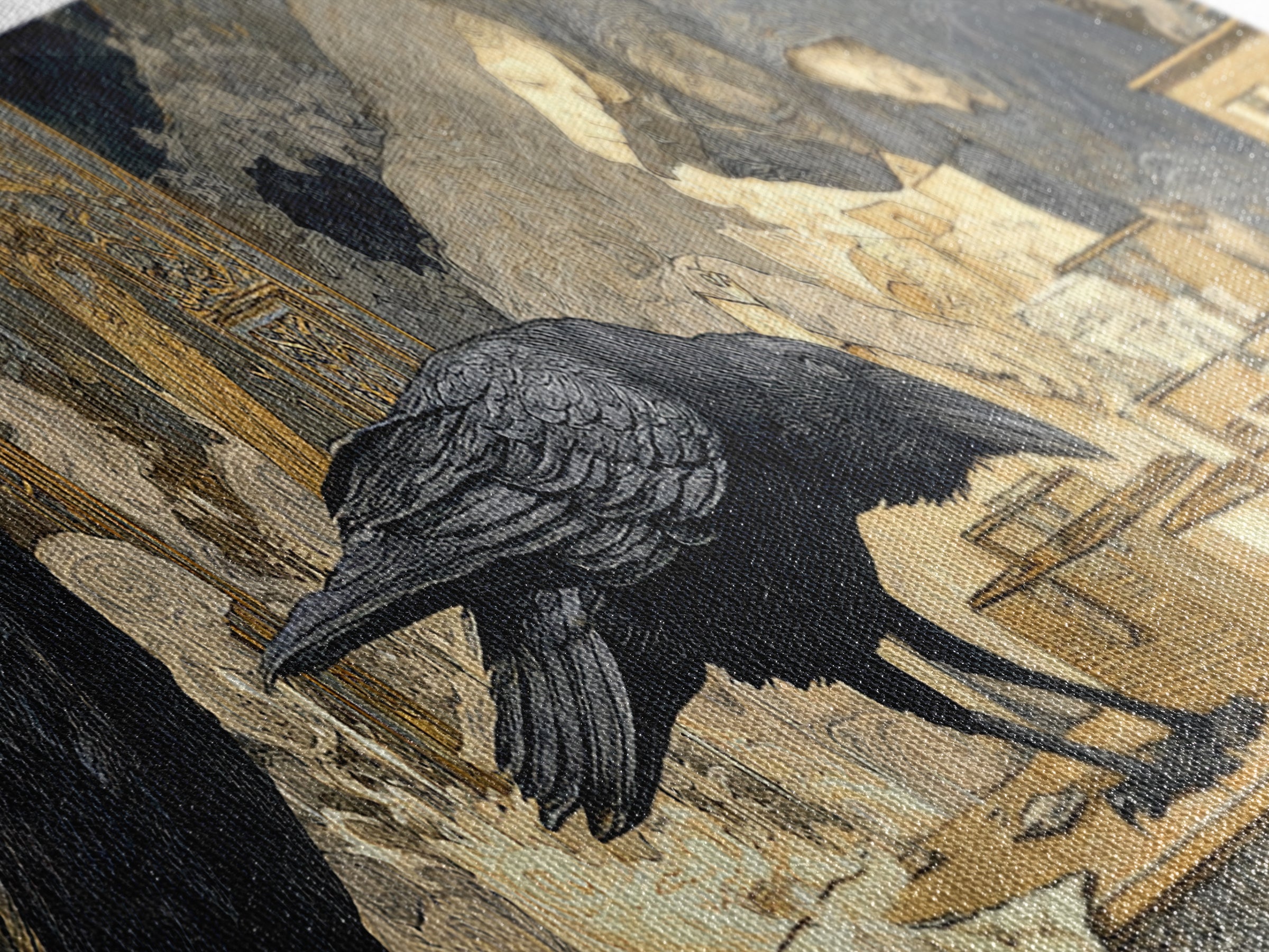 The Raven Post Office, Symbolist Death Art, Extra Wide Wall Art, Dark Halloween Decor, Framed Canvas Print, Halloween Wall Art