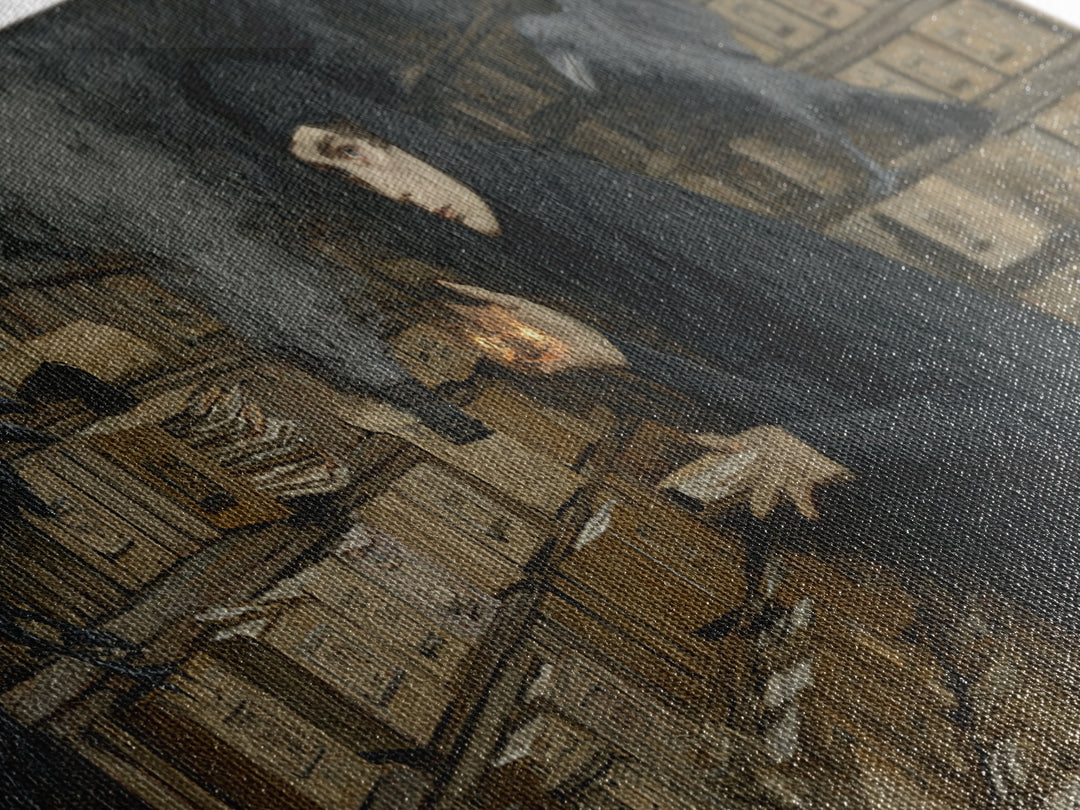 The Raven Post Office, Dark Symbolist Art, Extra Wide Wall Art, Dark Fantasy Wall Art, Canvas Print, Halloween Wall Art