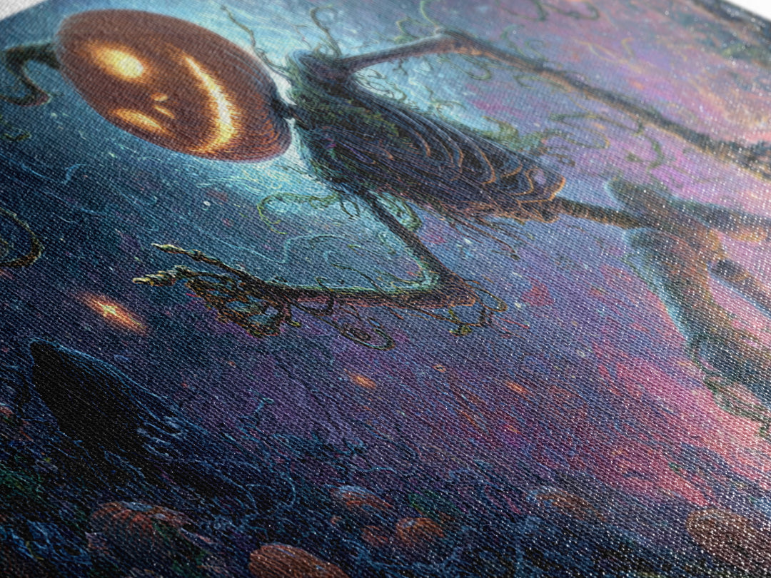 The Cosmic Pumpkin God, Macabre Folk Print Art, Wide Panoramic Art, Macabre Wall Art, Framed Canvas Print, Halloween Wall Art