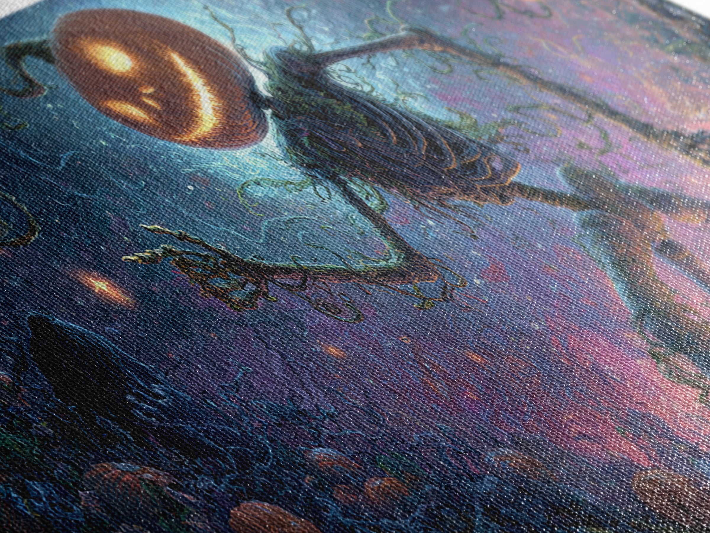 The Cosmic Pumpkin God, Macabre Folk Print Art, Wide Panoramic Art, Macabre Wall Art, Framed Canvas Print, Halloween Wall Art