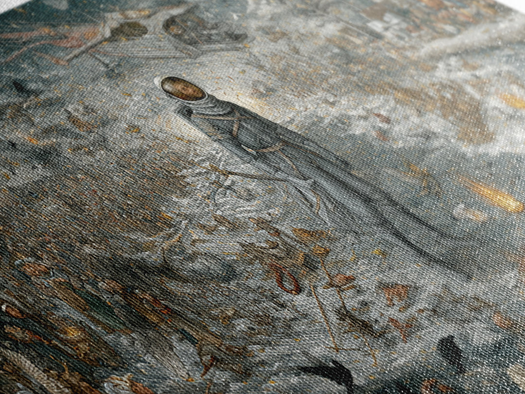 The Astronaut Ghost, Northern Renaissance Horror, Wide Panoramic Art, Dark Fantasy Wall Art, Canvas Print, Halloween Wall Art