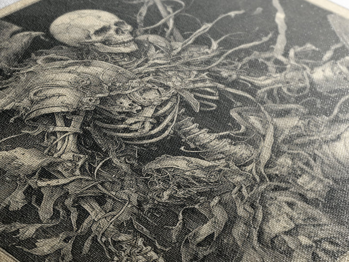 The Biomechanical Skeleton, Renaissance Engraving Art, Square Wall Art, Dark Fantasy Wall Art, Framed Canvas Print, Halloween Wall Art