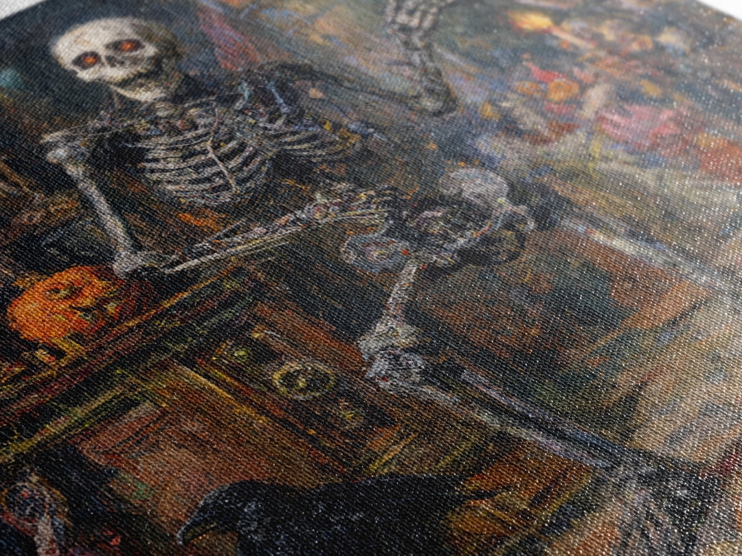 The Biomechanical Skeleton, Grotesque Carnival Art, Square Wall Art, Dark Halloween Decor, Canvas Print, Halloween Wall Art