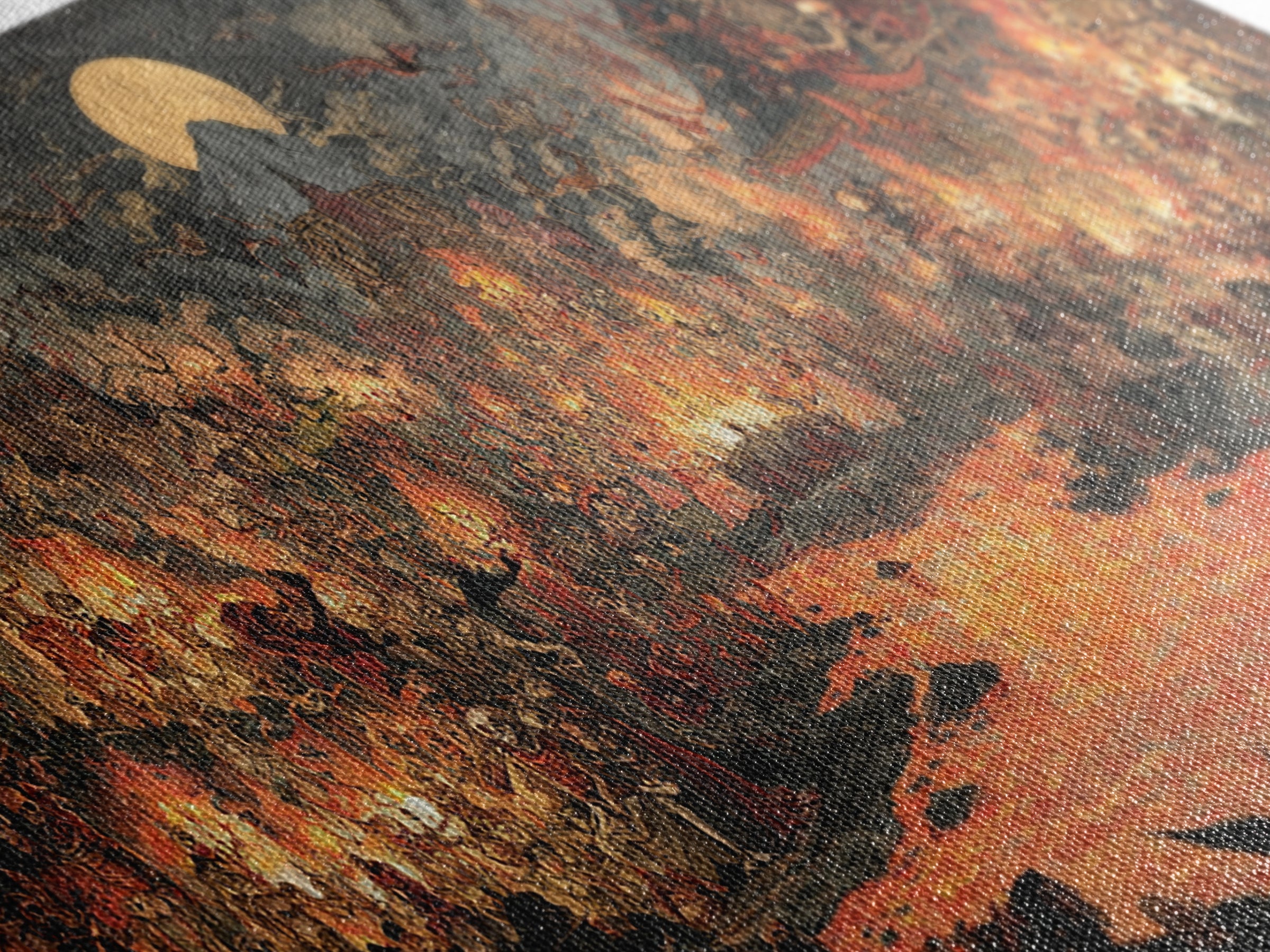 The Volcanic Demon Festival, Grotesque Carnival Art, Wide Panoramic Art, Dark Fantasy Wall Art, Framed Canvas Print, Halloween Wall Art