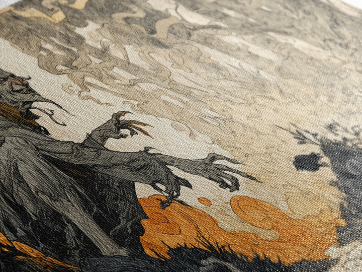 The Volcanic Demon Festival, Gothic Storybook Art, Wide Panoramic Art, Macabre Wall Art, Canvas Print, Halloween Wall Art