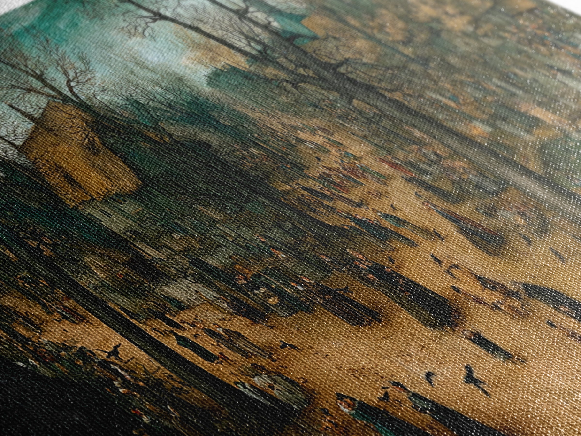 The Upside-Down Cemetery, Northern Renaissance Horror, Wide Panoramic Art, Macabre Wall Art, Canvas Print, Halloween Wall Art