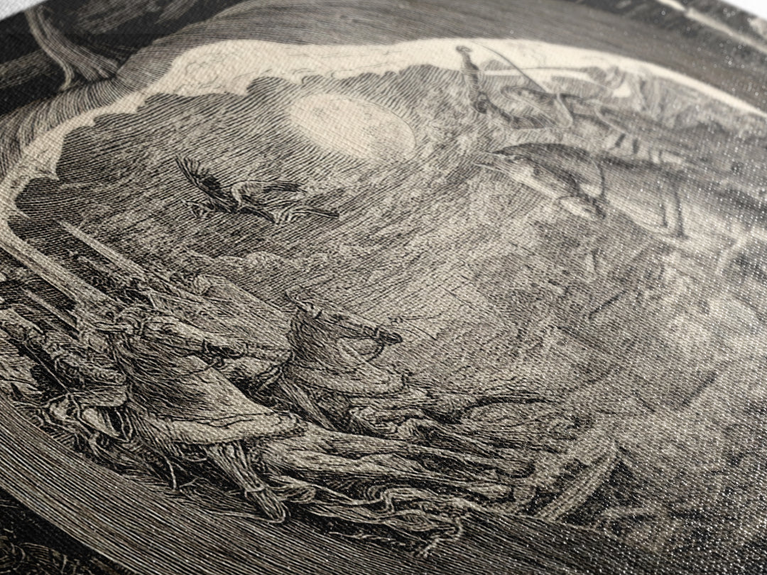 The Moon Inside A Pumpkin, Renaissance Engraving Art, Landscape Wall Art, Macabre Wall Art, Canvas Print, Halloween Wall Art