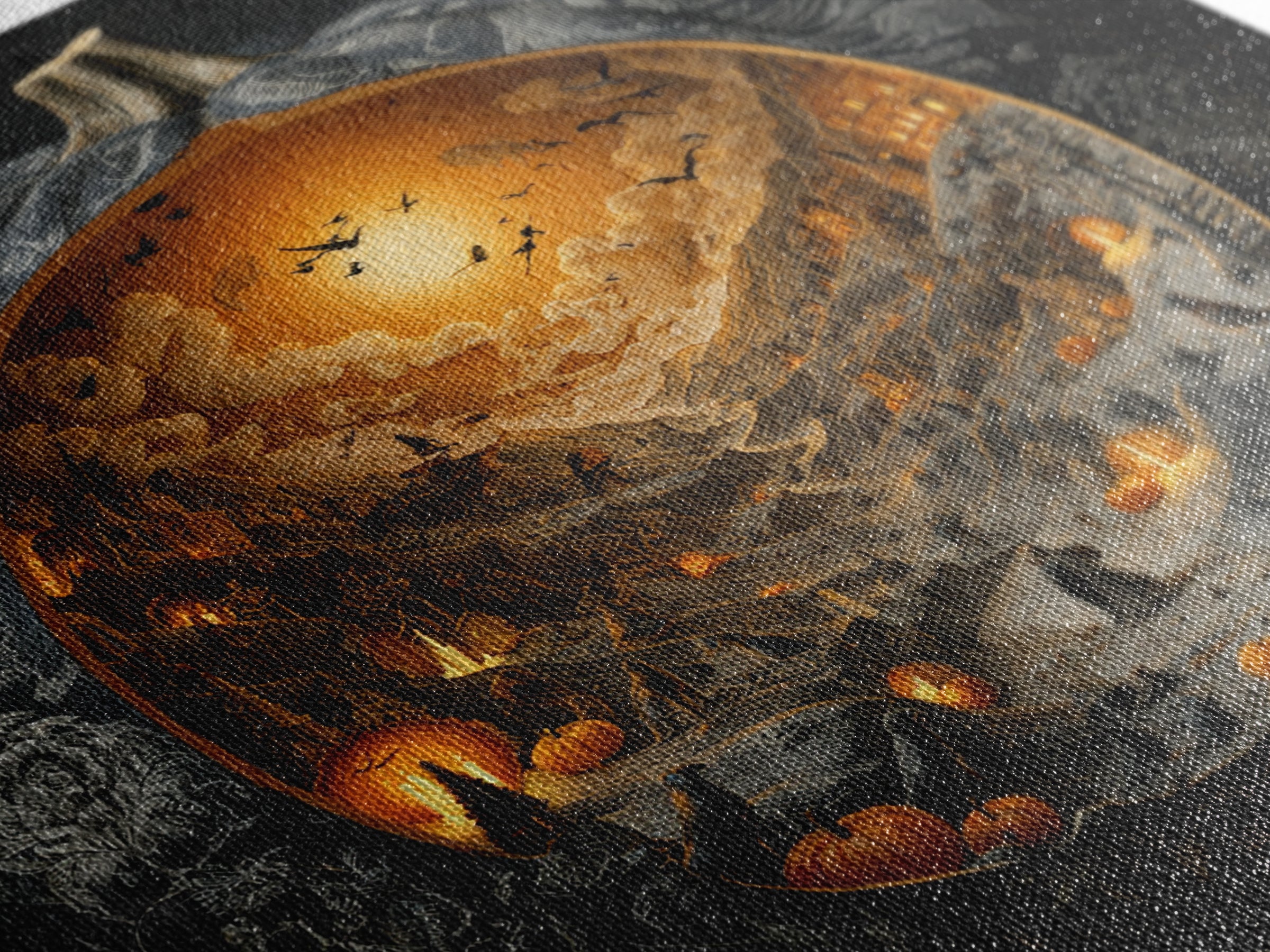 The Moon Inside A Pumpkin, Danse Macabre Art, Square Wall Art, Dark Halloween Decor, Framed Canvas Print