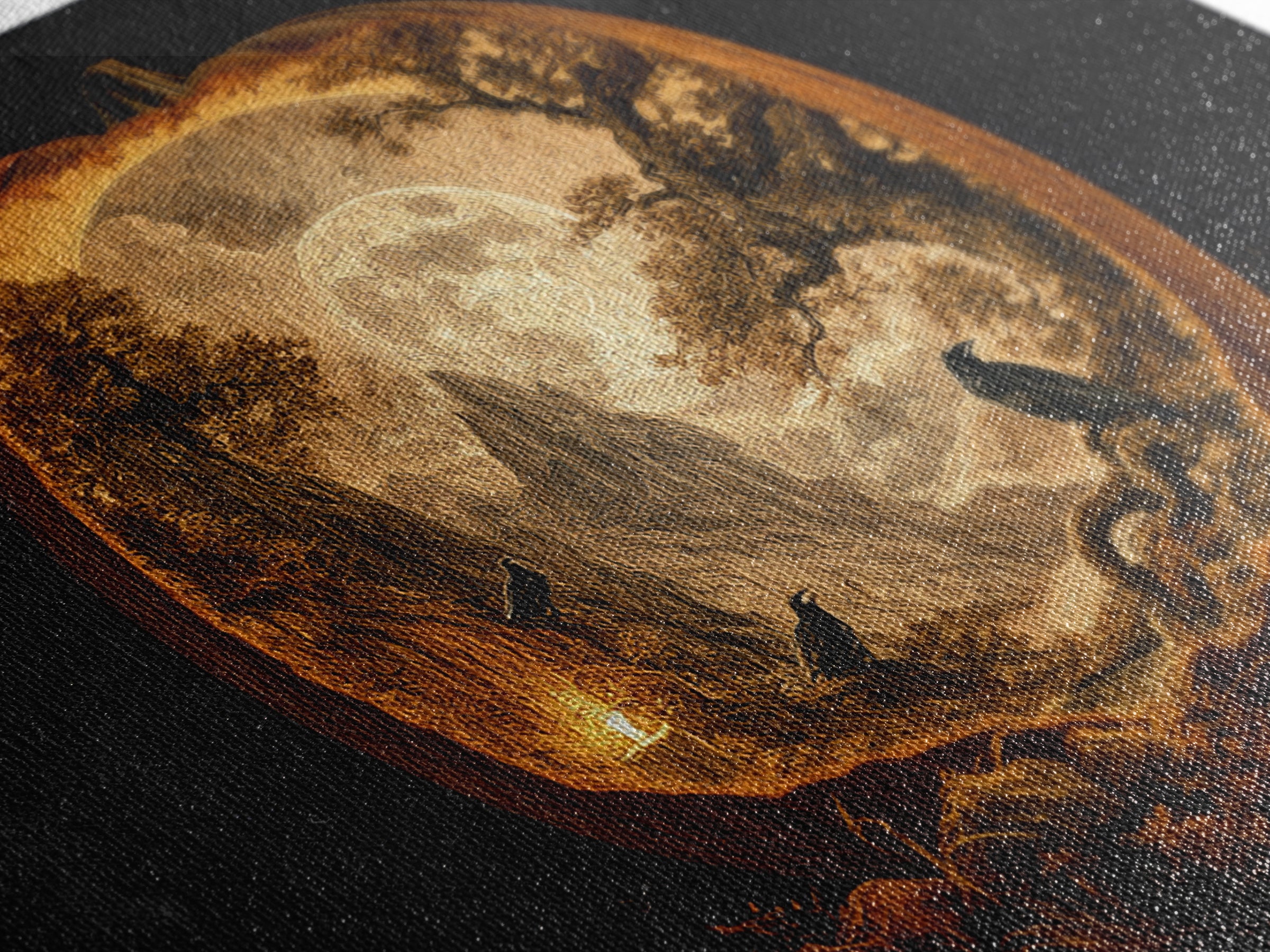 The Moon Inside A Pumpkin, Baroque Witchcraft Art, Landscape Wall Art, Dark Fantasy Wall Art, Framed Canvas Print, Halloween Wall Art