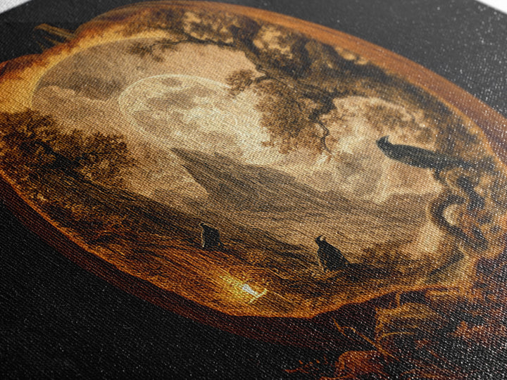 The Moon Inside A Pumpkin, Baroque Witchcraft Art, Landscape Wall Art, Dark Fantasy Wall Art, Framed Canvas Print, Halloween Wall Art