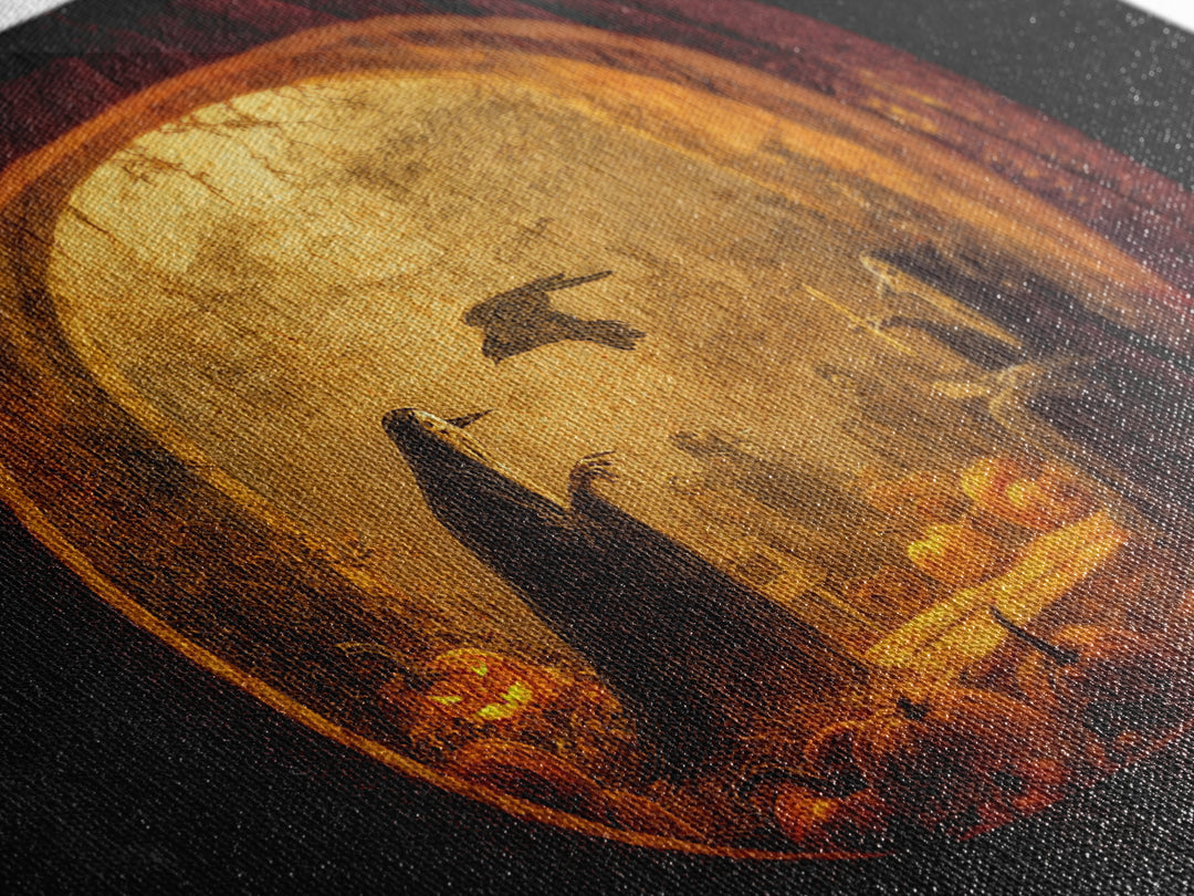 The Moon Inside A Pumpkin, Dark Romantic Horror Art, Landscape Wall Art, Gothic Horror Wall Art, Framed Canvas Print, Halloween Wall Art