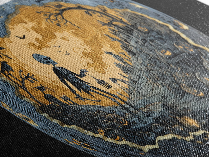 The Moon Inside A Pumpkin, Macabre Folk Print Art, Wide Panoramic Art, Macabre Wall Art, Framed Canvas Print, Halloween Wall Art