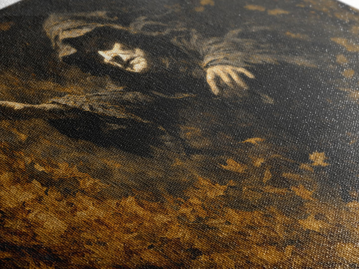 The Autumn-Leaf Ghost, Dark Romantic Horror Art, Landscape Wall Art, Macabre Wall Art, Framed Canvas Print, Halloween Wall Art