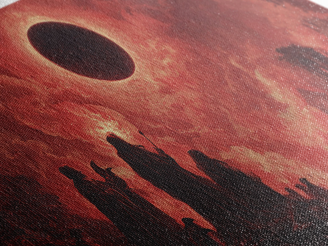 The Eclipse Summoning, Apocalyptic Romantic Art, Wide Panoramic Art, Dark Fantasy Wall Art, Framed Canvas Print, Halloween Wall Art