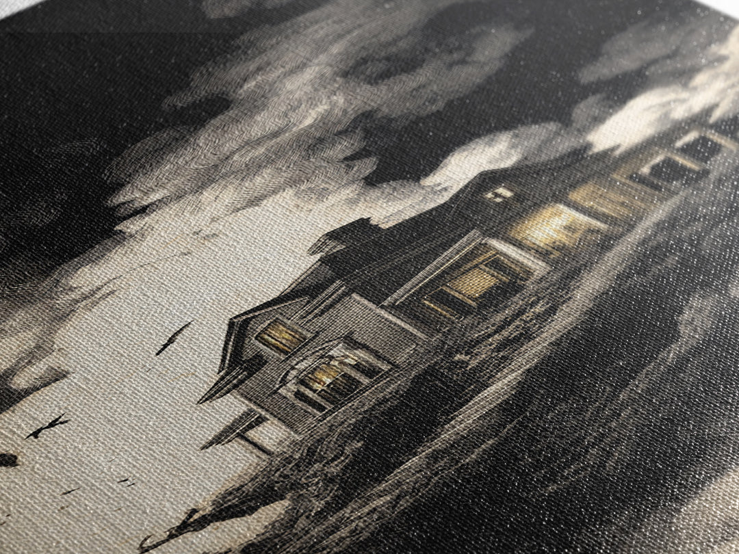 The Last House At The World'S Edge, Architectural Etching Art, Tall Narrow Wall Art, Gothic Horror Wall Art