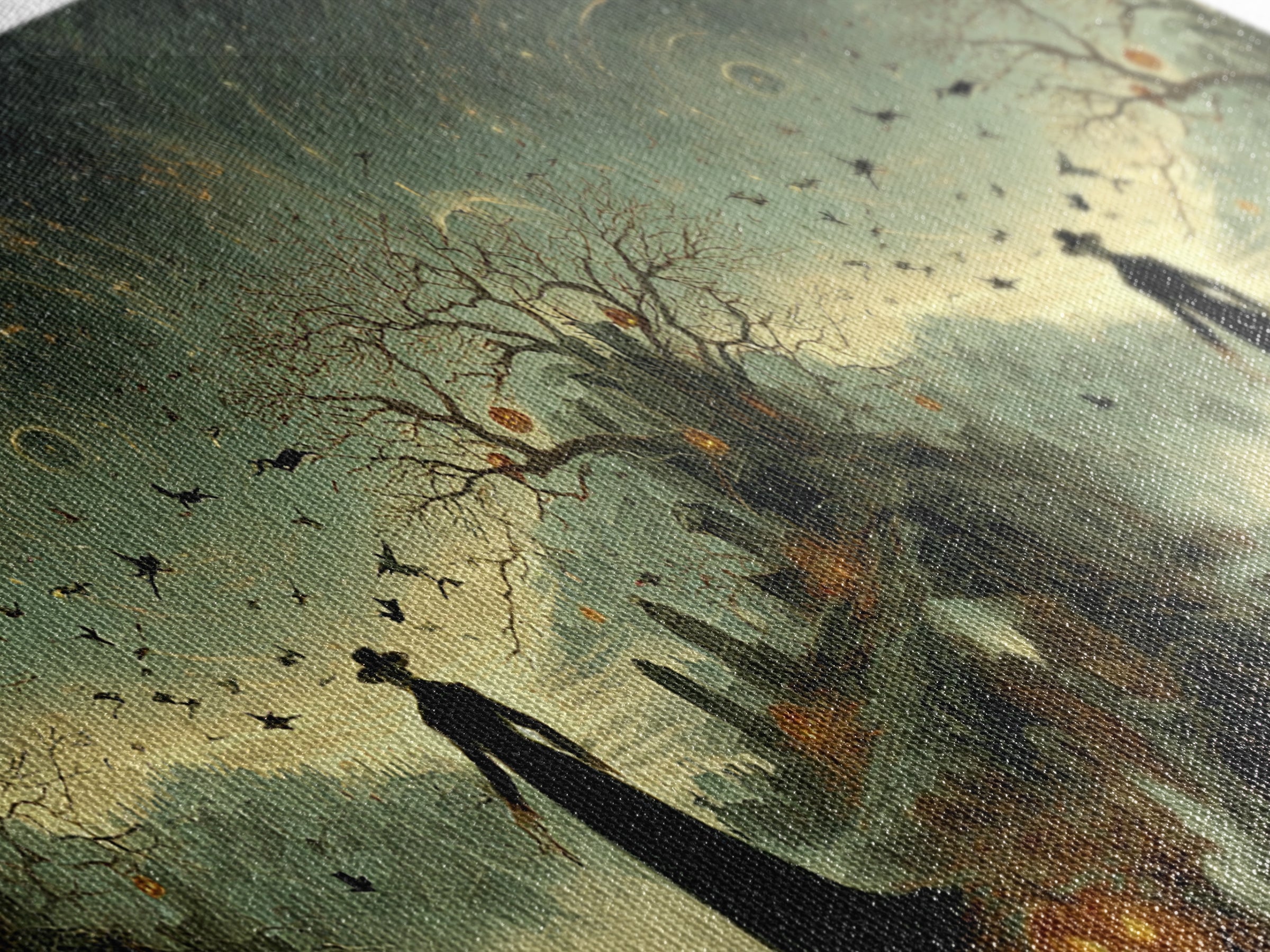 Halloween On Another Planet, Romantic Gothic Landscape, Wide Panoramic Art, Dark Fantasy Wall Art, Framed Canvas Print