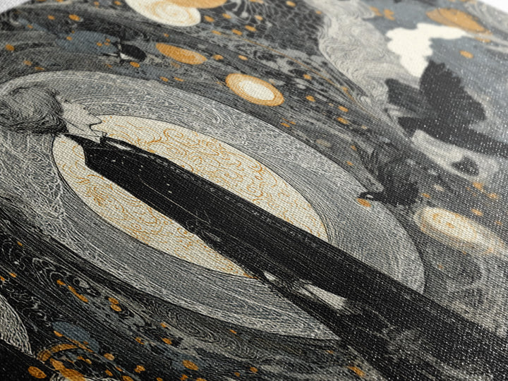 Halloween On Another Planet, Decadent Line Art, Wide Panoramic Art, Gothic Horror Wall Art, Canvas Print, Halloween Wall Art