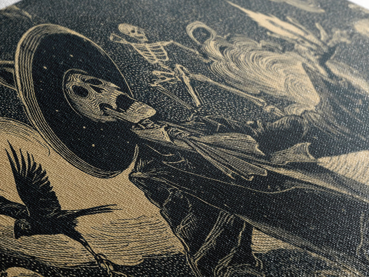 Halloween On Another Planet, Macabre Folk Print Art, Wide Panoramic Art, Gothic Horror Wall Art, Canvas Print