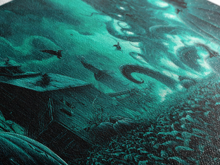 The Harvest Of The Eldritch Field, Biomechanical Horror Art, Wide Panoramic Art, Eldritch Wall Decor, Framed Canvas Print
