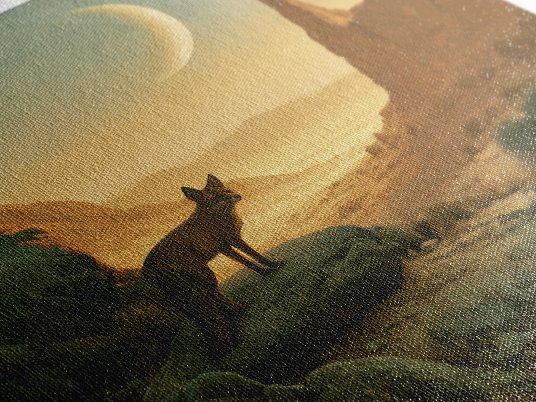 Desert Fox Beneath a Crescent Moon Canvas Print, Desert Art, Luxury Decor, Southwestern Decor, Fine Art, Desert, DES-1x1-17