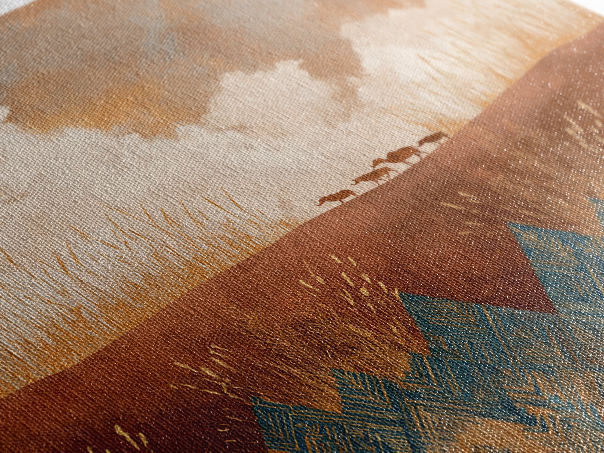 Saharan Dunes with Tiny Caravan Silhouettes Framed Canvas Print, Desert Art, Colorful Wall Art, Southwestern Decor, DES-1x1-2