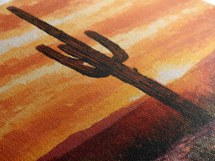 Saguaro Cactus under Orange Sunset Sky Canvas Print, Desert Art, Wall Decor, Southwestern Decor, Desert, Living Room Decor, DES-1x1-25