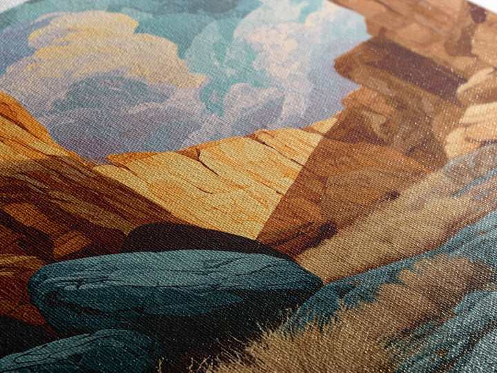 Sandstone Canyon with Dramatic Light Beam Framed Canvas Print, Desert Art, Textured Painting, Southwestern Decor, Desert, DES-1x1-40