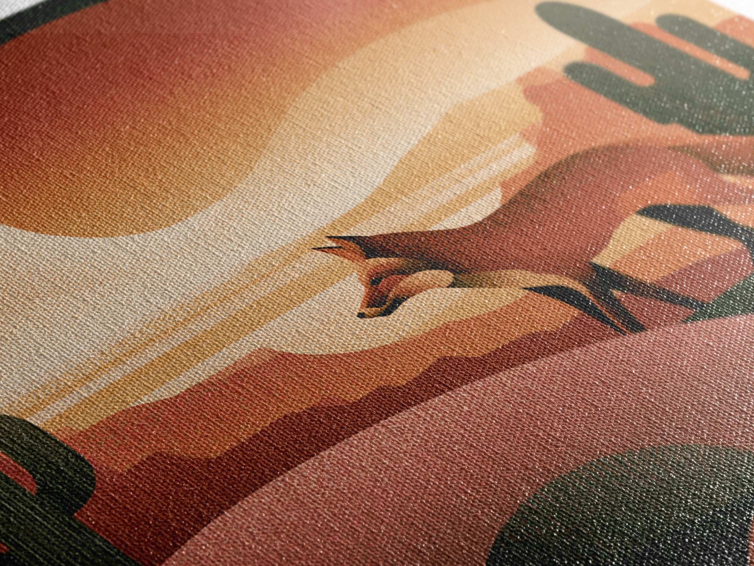 Desert Fox Beneath a Crescent Moon Framed Canvas Print, Desert Art, Wall Art, Southwestern Decor, Oil Painting, Desert, DES-1x1-41