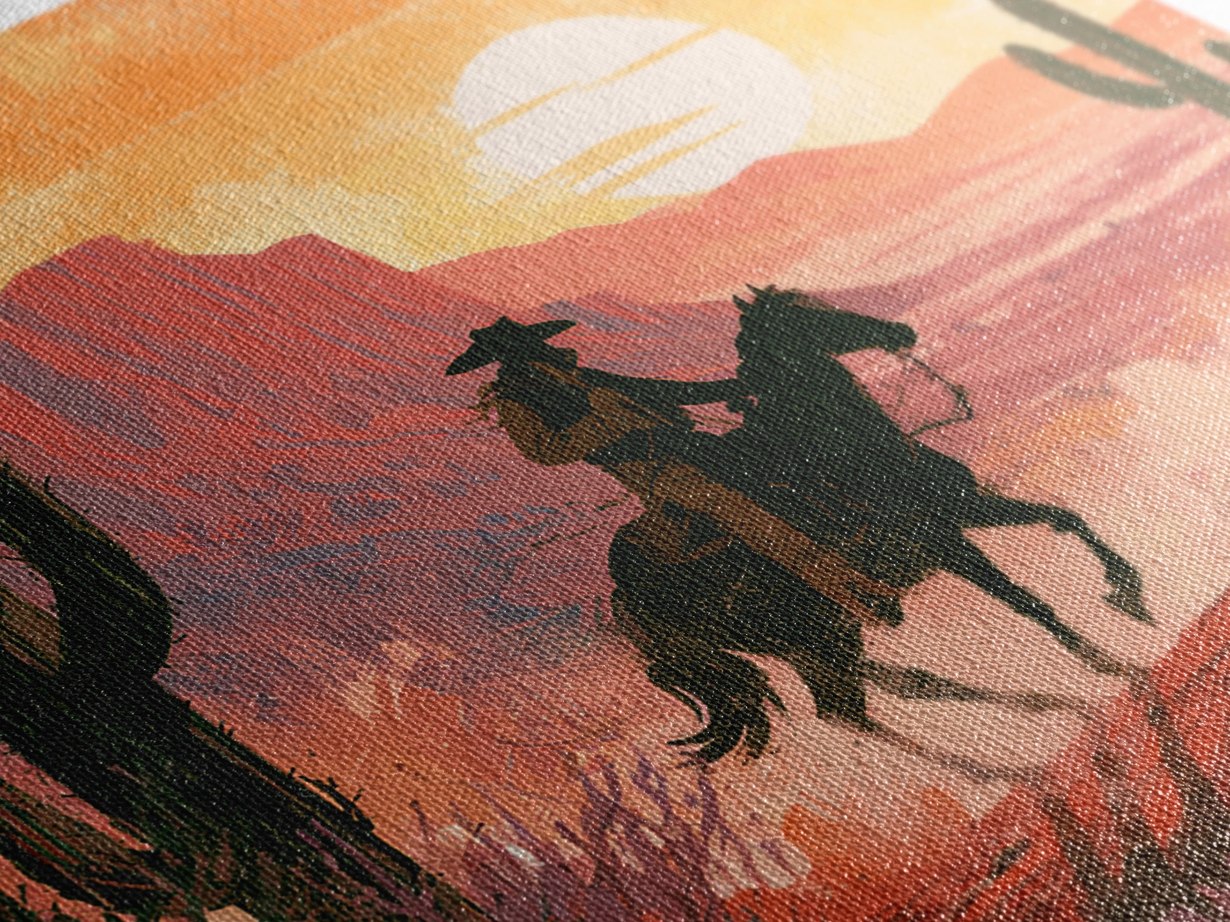 Dusty Horseback Rider at Sunset Framed Canvas Print, Desert Art, Modern Wall Art, Southwestern Decor, Fine Art, Desert, DES-1x1-47