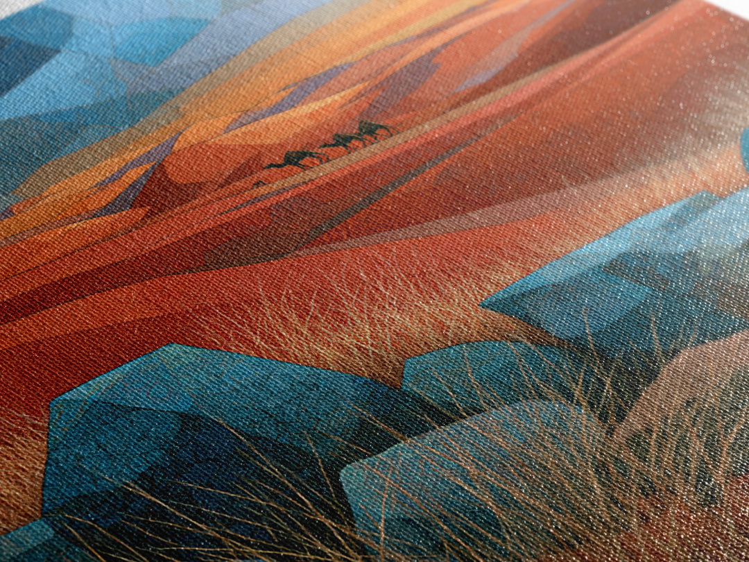 Saharan Dunes with Tiny Caravan Silhouettes Canvas Print, Desert Art, Neutral Decor, Southwestern Decor, Fine Art, Desert, DES-1x1-50