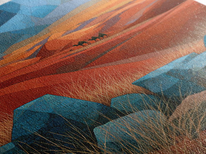 Saharan Dunes with Tiny Caravan Silhouettes Canvas Print, Desert Art, Neutral Decor, Southwestern Decor, Fine Art, Desert, DES-1x1-50
