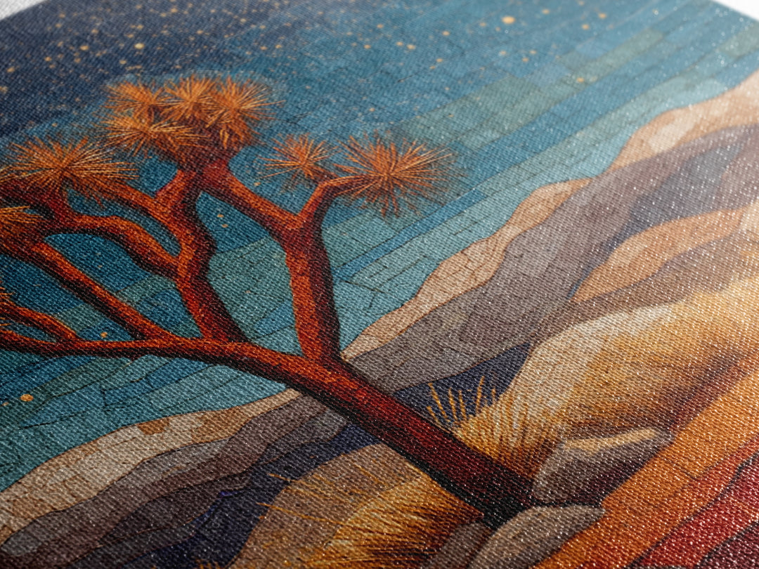 Joshua Tree under Star Filled Night Framed Canvas Print, Desert Art, Botanical Art, Southwestern Decor, Fine Art, Desert, DES-1x1-6