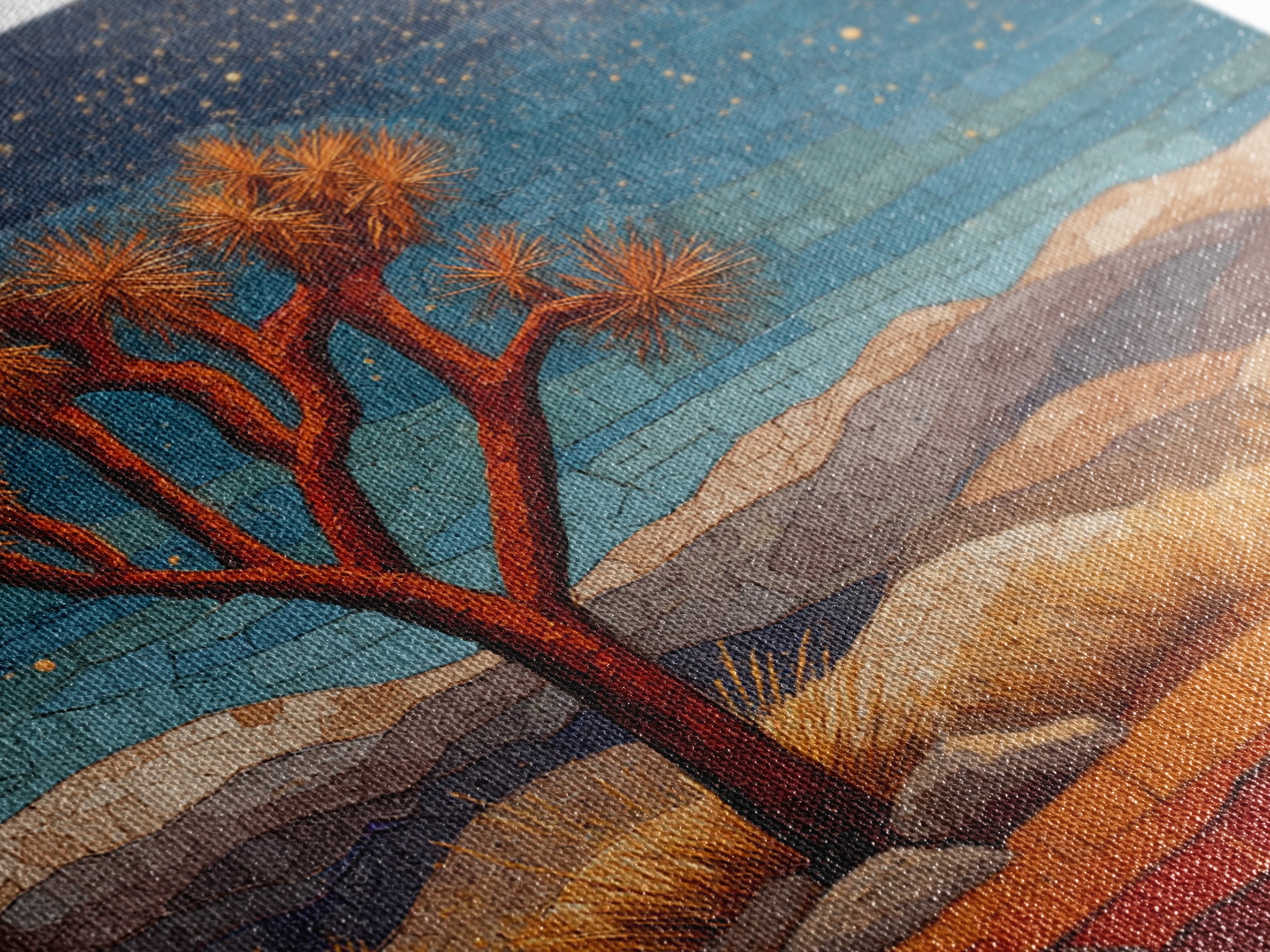 Joshua Tree under Star Filled Night Framed Canvas Print, Desert Art, Botanical Art, Southwestern Decor, Fine Art, Desert, DES-1x1-6