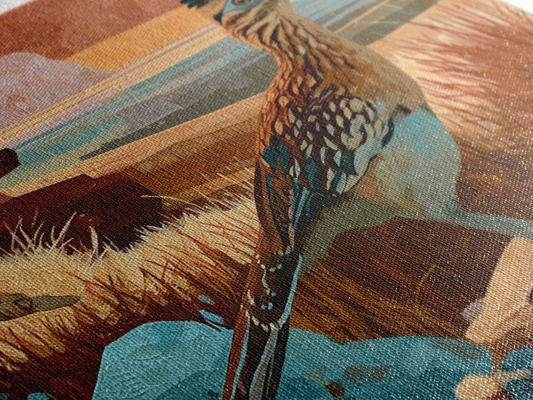 Roadrunner Bird in a Dry Wash Framed Canvas Print, Desert Art, Statement Artwork, Southwestern Decor, Fine Art, Desert, DES-1x1-62