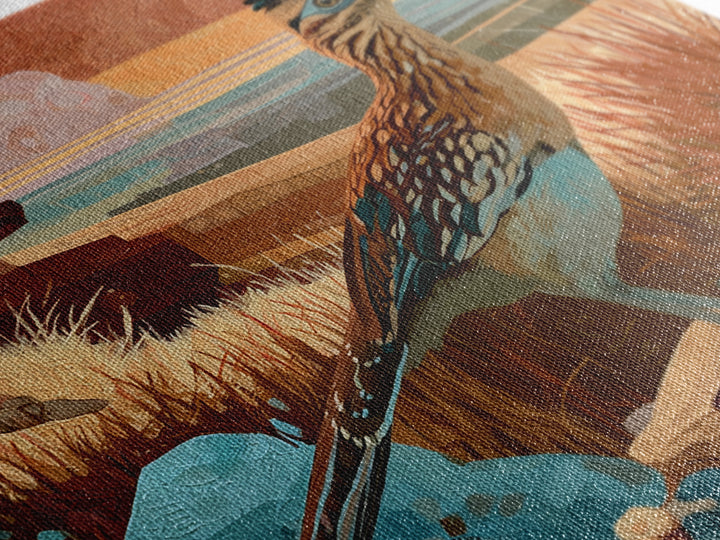 Roadrunner Bird in a Dry Wash Framed Canvas Print, Desert Art, Statement Artwork, Southwestern Decor, Fine Art, Desert, DES-1x1-62