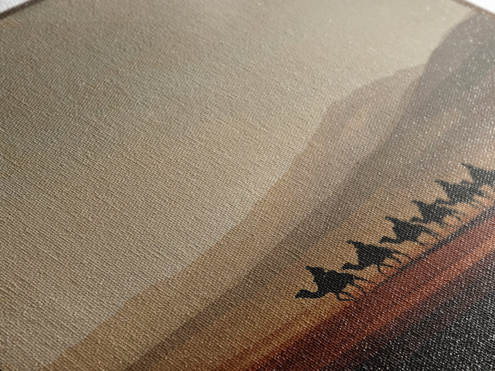 Camel Caravan Crossing Golden Dunes Framed Canvas Print, Desert Art, Living Room Decor, Southwestern Decor, Oil Painting, DES-1x1-7