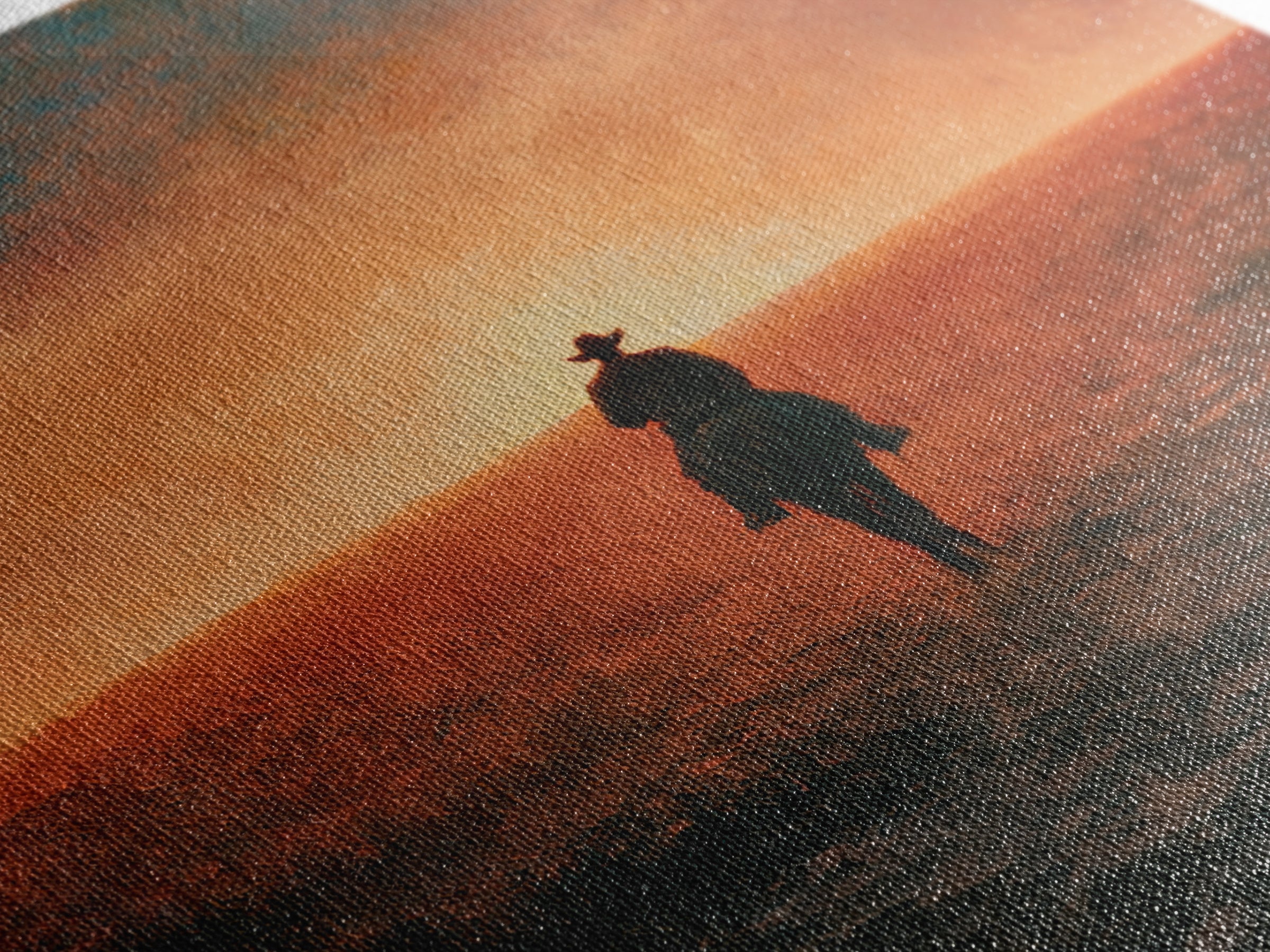 Dusty Horseback Rider at Sunset Framed Canvas Print, Desert Art, Nature Wall Art, Southwestern Decor, Fine Art, Desert, DES-1x1-71
