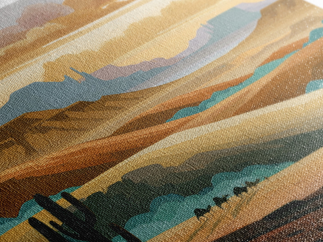 Saharan Dunes with Tiny Caravan Silhouettes Framed Canvas Print, Desert Art, Art Print, Southwestern Decor, Fine Art, Desert, DES-1x1-74