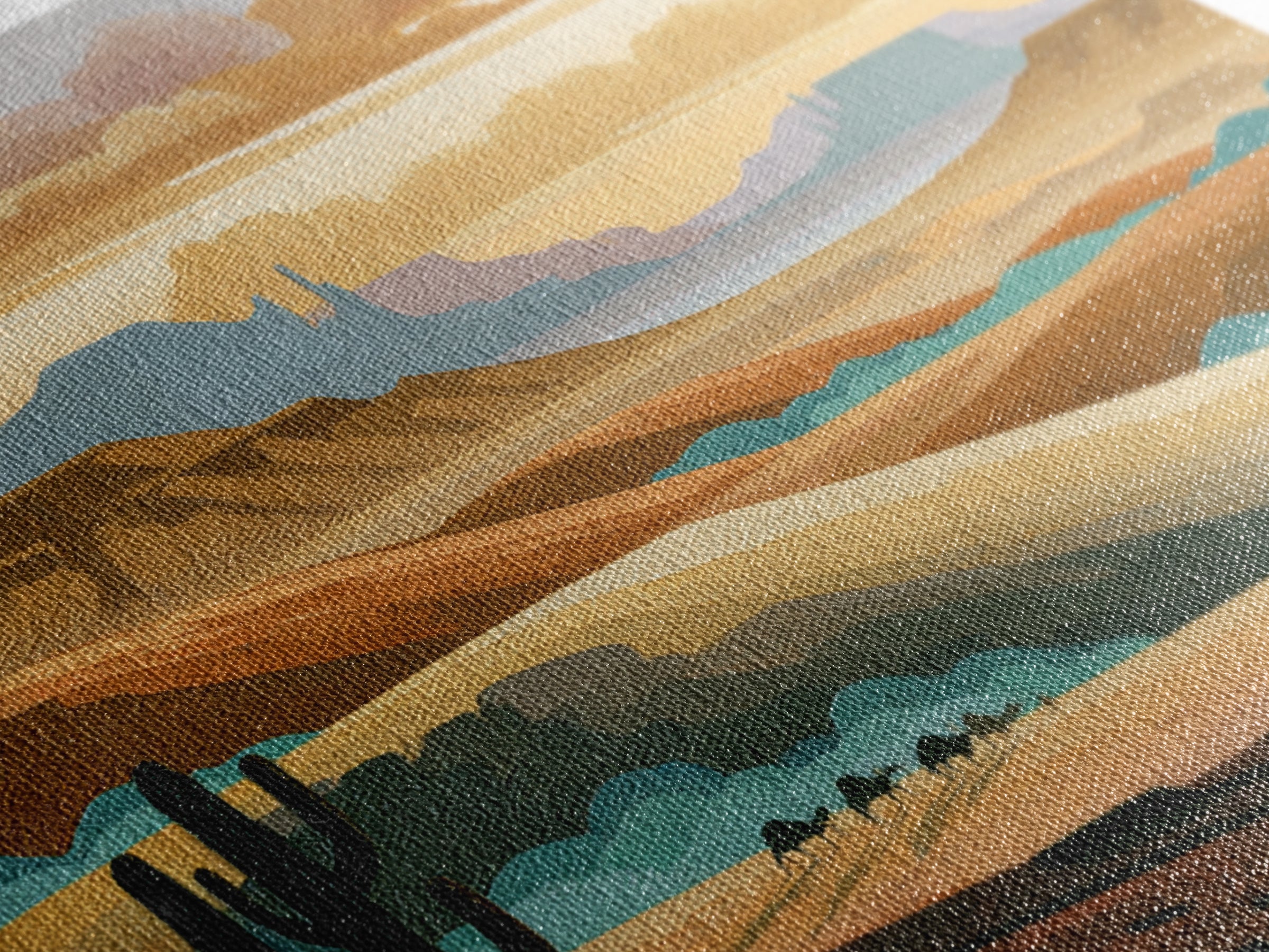 Saharan Dunes with Tiny Caravan Silhouettes Framed Canvas Print, Desert Art, Art Print, Southwestern Decor, Fine Art, Desert, DES-1x1-74