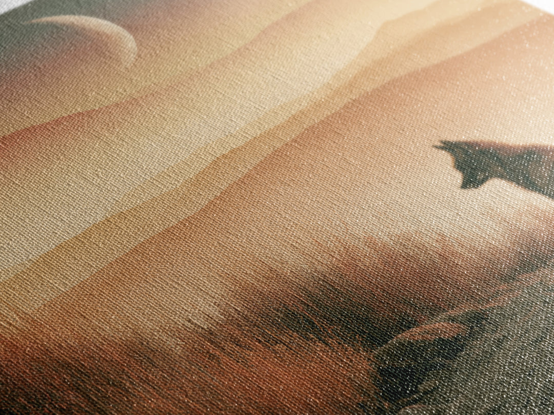 Desert Fox Beneath a Crescent Moon Canvas Print, Desert Art, Printable Wall Art, Southwestern Decor, Fine Art, Desert, DES-1x1-89