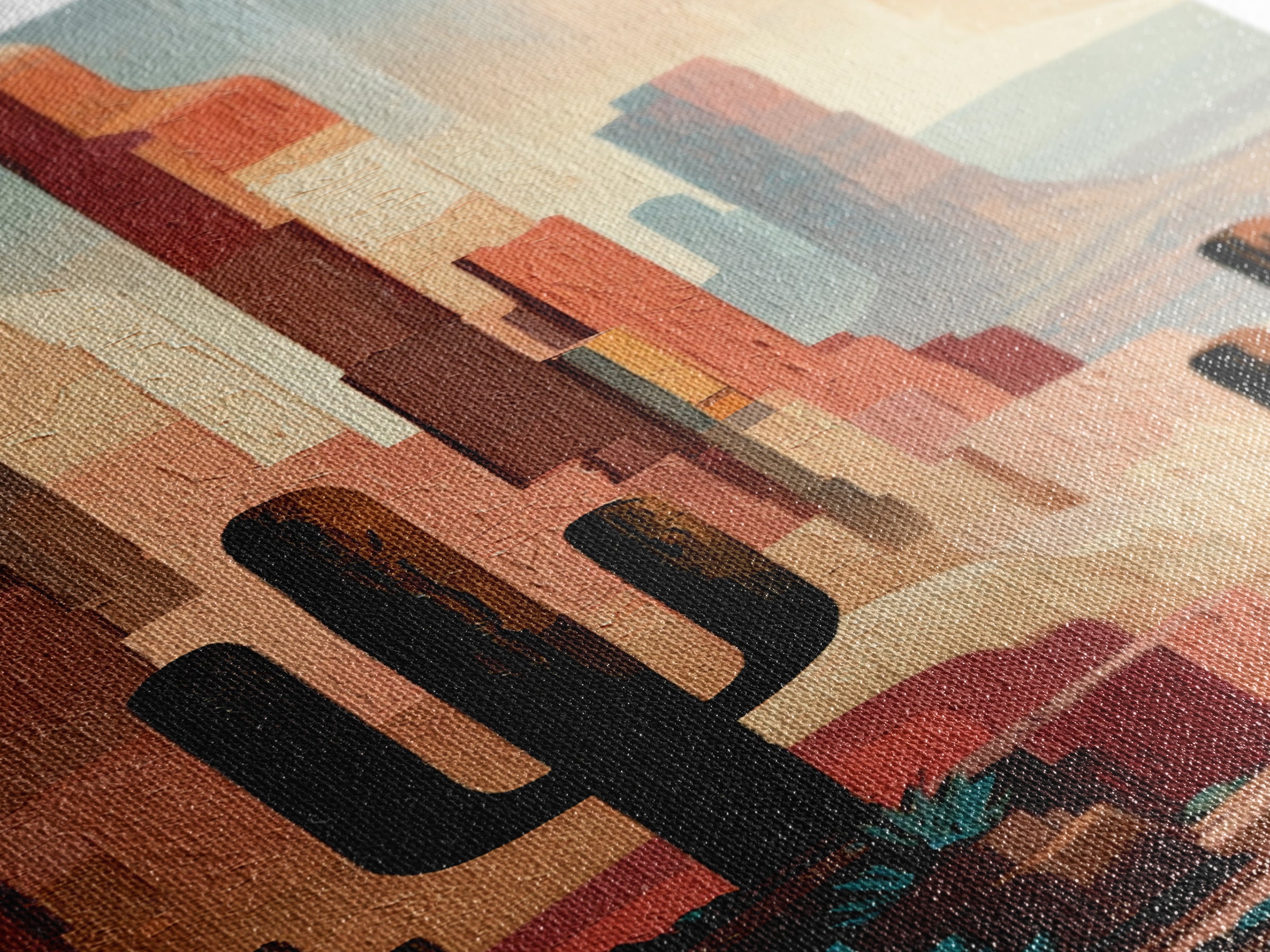 Terracotta and Cream Geometric Landscape Framed Canvas Print, Desert Art, Fine Art Print, Southwestern Decor, Fine Art, Desert, DES-1x3-30