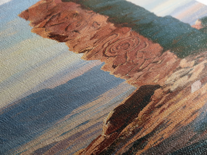 Ancient Desert Petroglyph Design Canvas Print, Desert Art, Landscape Wall Art, Southwestern Decor, Oil Painting, Desert, DES-1x3-33