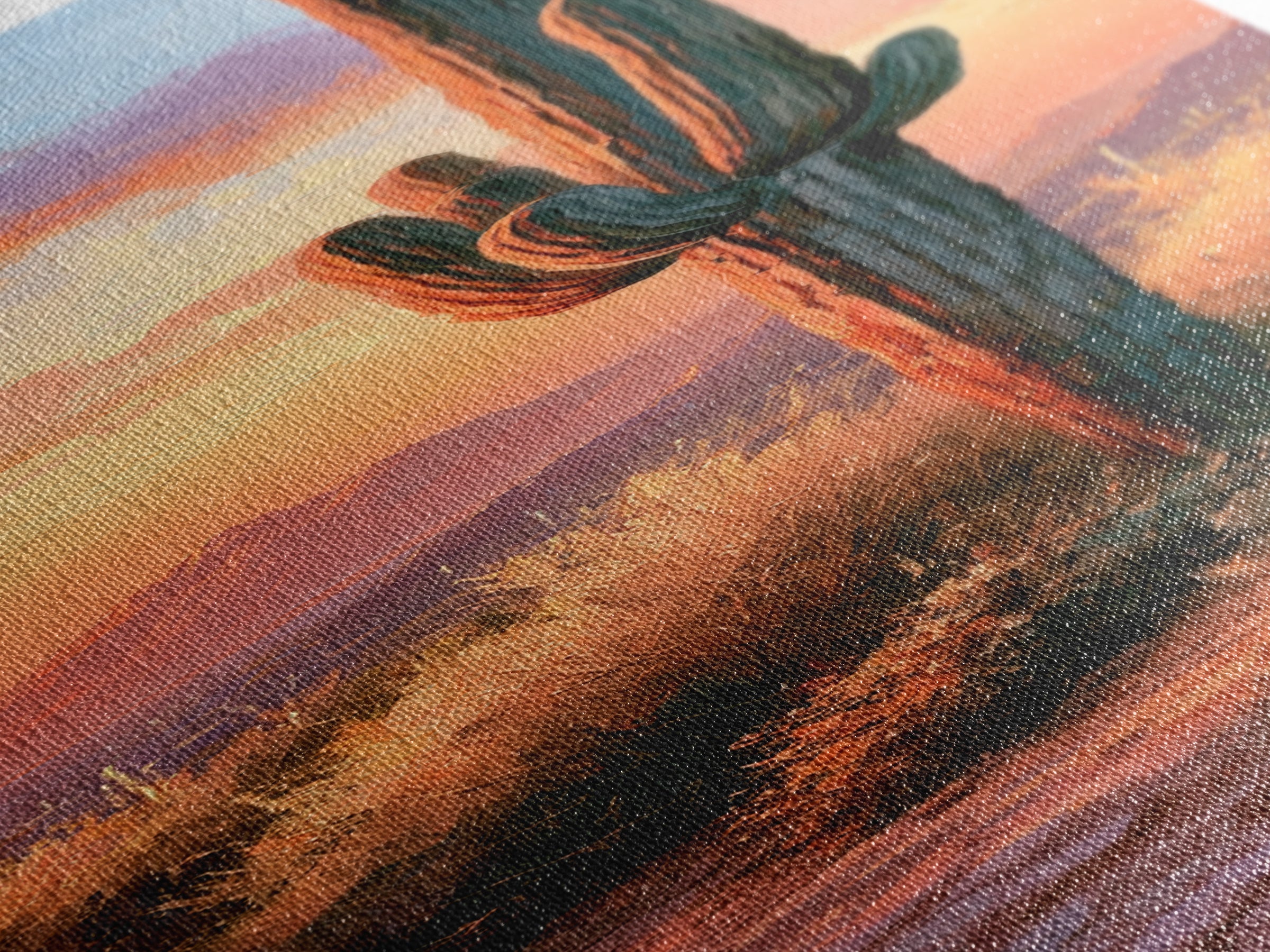 Saguaro Cactus under Orange Sunset Sky Canvas Print, Desert Art, Printable Wall Art, Southwestern Decor, Oil Painting, Desert, DES-1x3-37