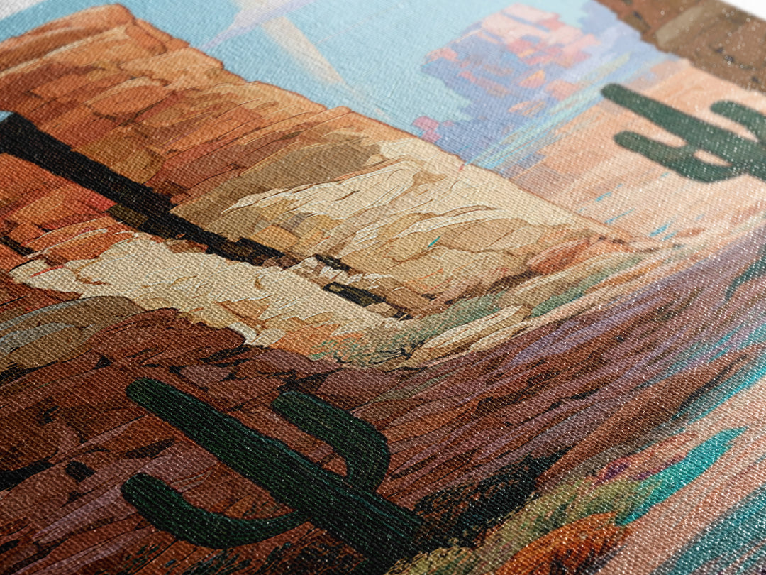 Sandstone Canyon with Dramatic Light Beam Framed Canvas Print, Desert Art, Southwestern Decor, Oil Painting, Desert, DES-1x3-4